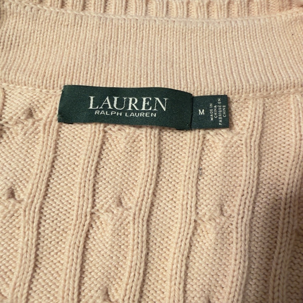 Ralph Lauren Varsity Striped Cricket Cable Knit V Neck Sweater Pink Size M - Picture 4 of 5